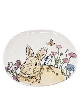 Spectrum Designz Easter Bunny white ceramic Plate butterfly flowers rabbit dish